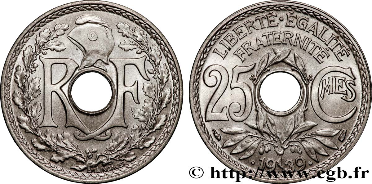 25 centimes Lindauer, maillechort 1939  F.172/3 FDC65