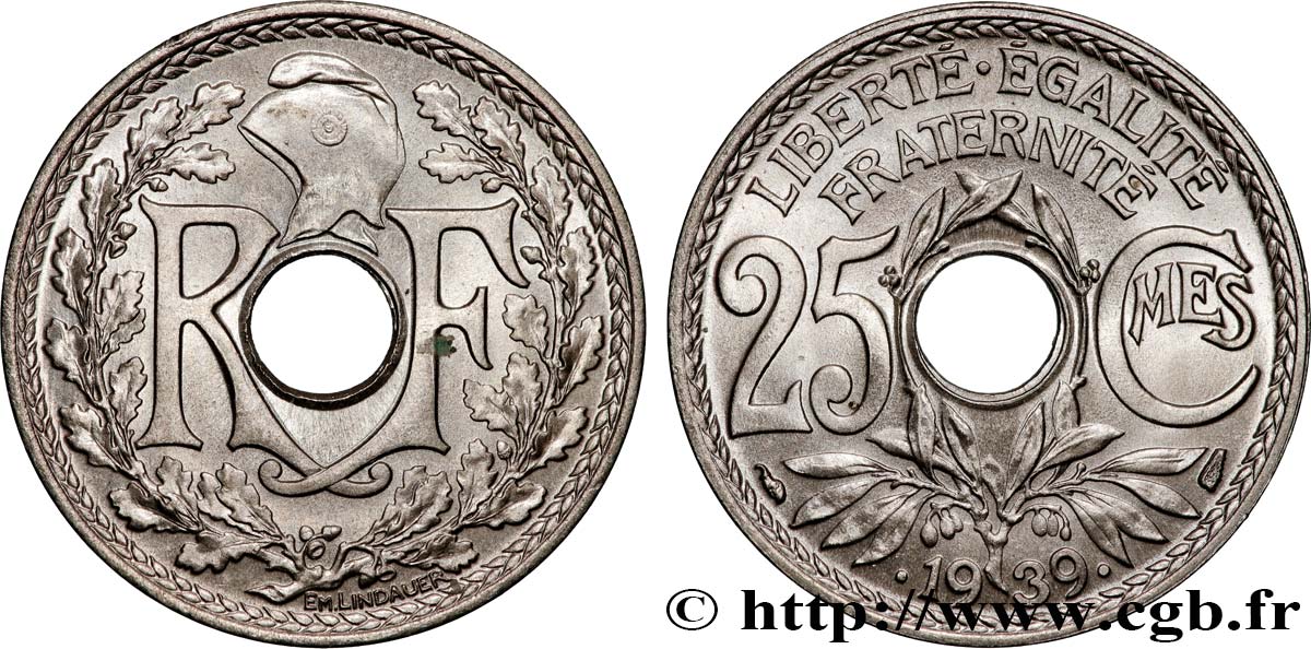 25 centimes Lindauer, maillechort 1939 F.172/3 ST65