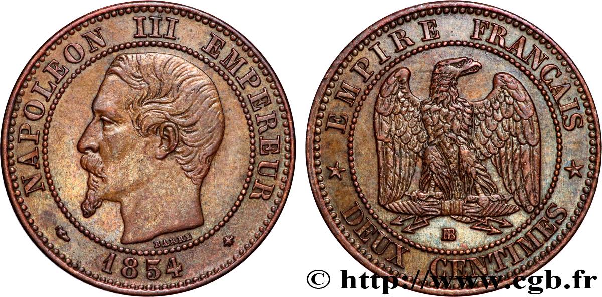 Deux centimes Napoléon III, tête nue 1854 Strasbourg F.107/11 TTB+