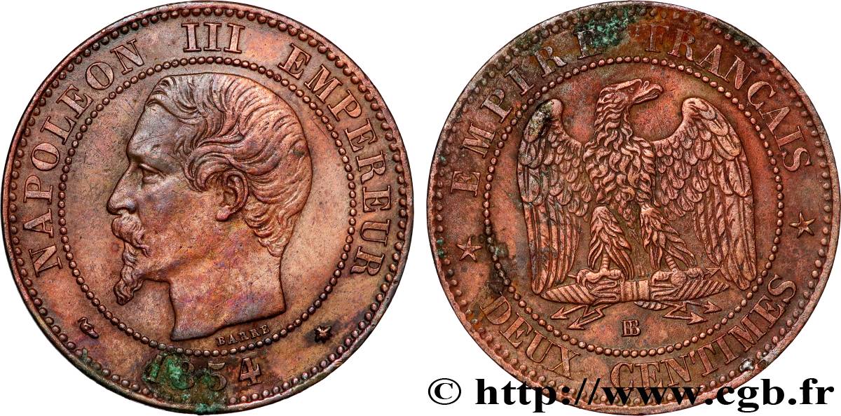 Deux centimes Napoléon III, tête nue 1854 Strasbourg F.107/11 fVZ