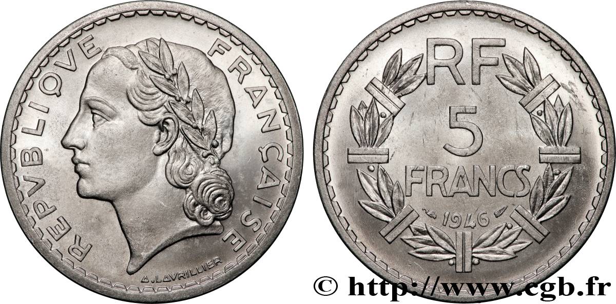 5 francs Lavrillier, aluminium 1946  F.339/6 SPL64