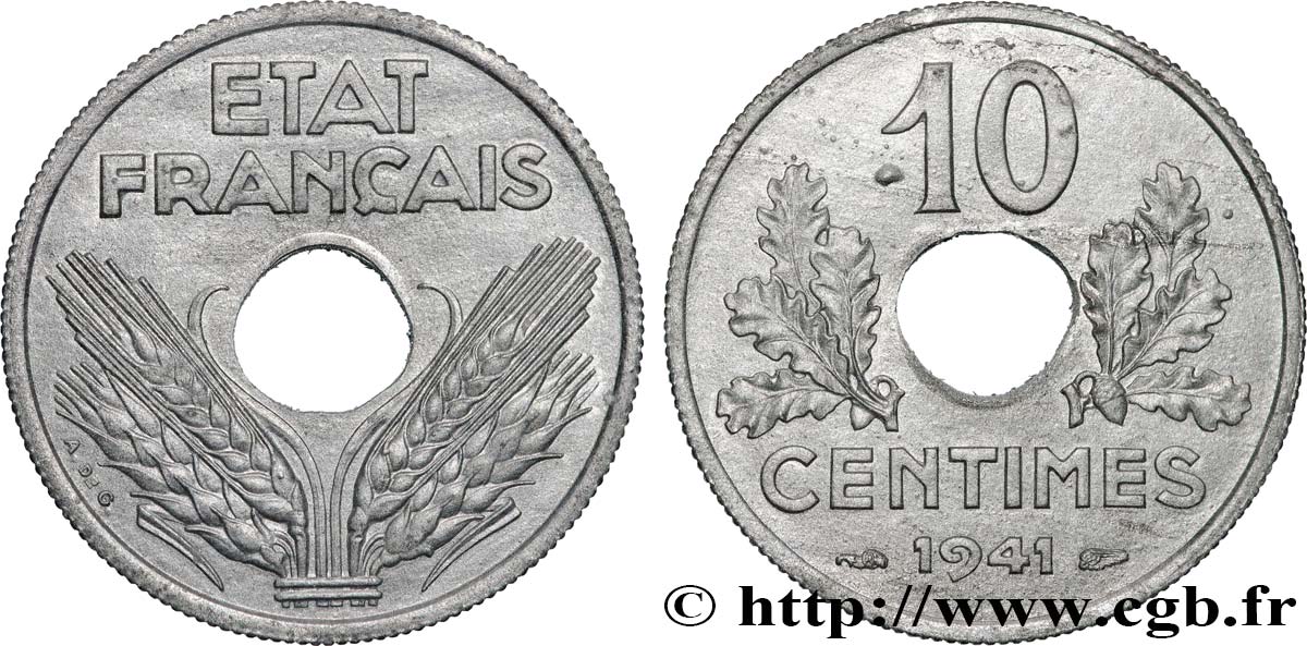 10 centimes État français, grand module 1941 Paris F.141/2 MS65