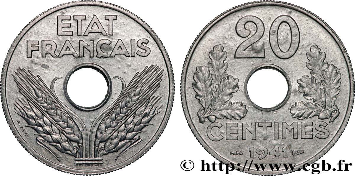 20 centimes État français, lourde 1941  F.153/2 MS64