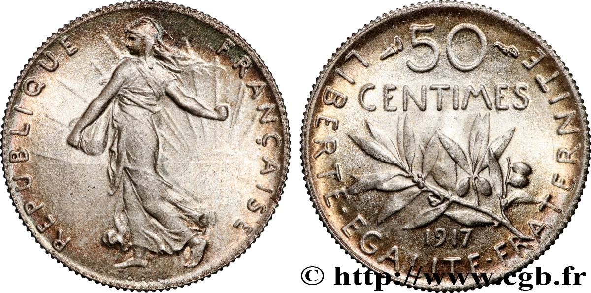 50 centimes Semeuse 1917 F.190/24 MS64