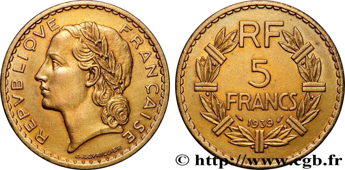 5 francs Lavrillier, bronze-aluminium 1939 F.337/3 SUP+