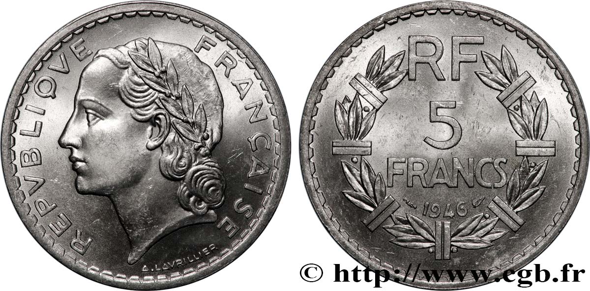 5 francs Lavrillier, aluminium 1946 F.339/6 SPL64