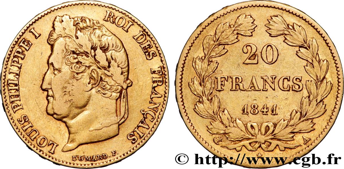 20 francs or Louis-Philippe, Domard 1841 Paris F.527/25 TB+