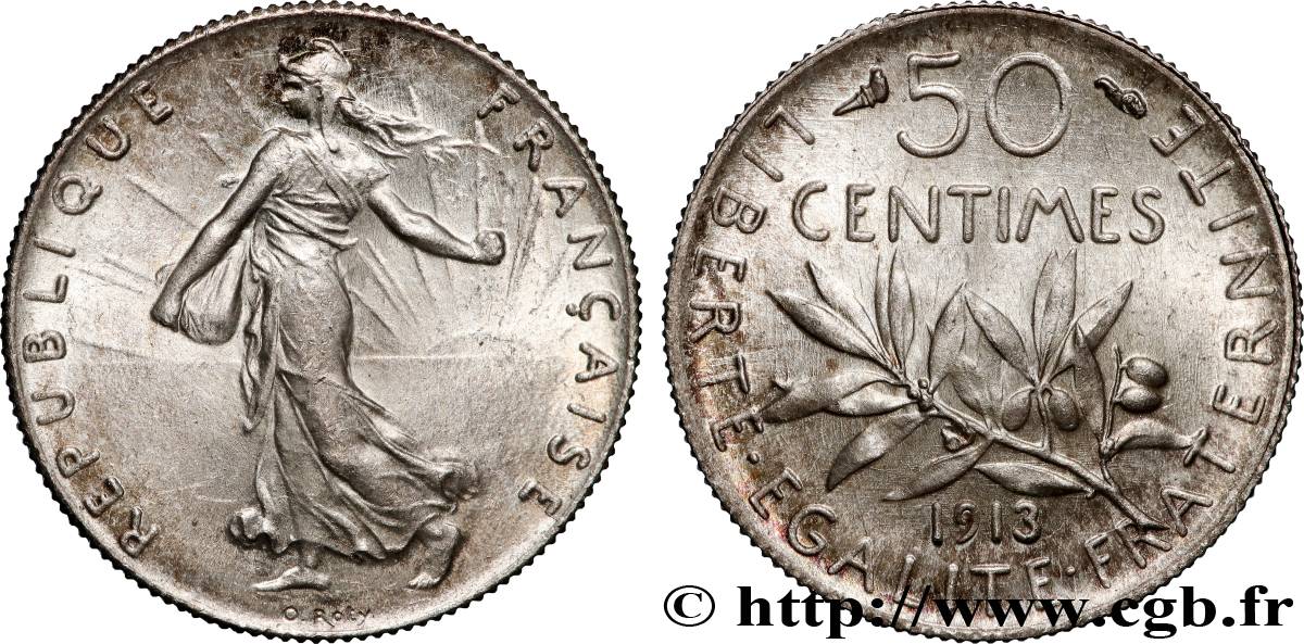 50 centimes Semeuse 1913 Paris F.190/20 SPL63