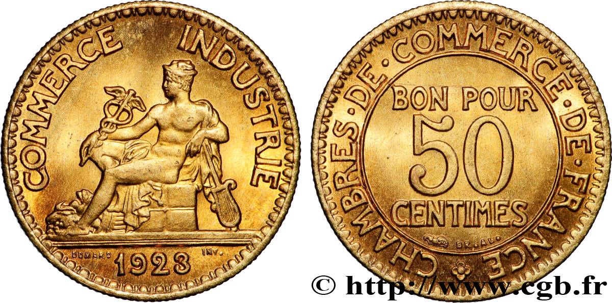 50 centimes Chambres de Commerce 1923 Paris F.191/5 FDC65