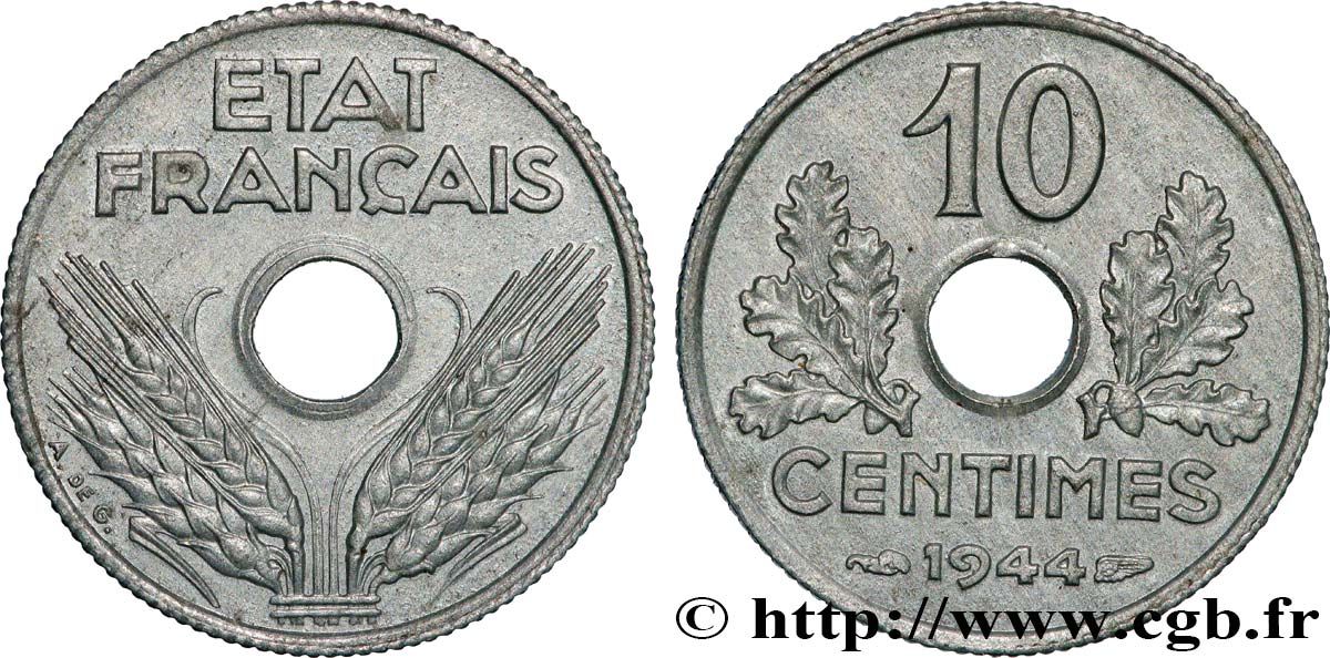 10 centimes État français, petit module 1944 F.142/3 fST64