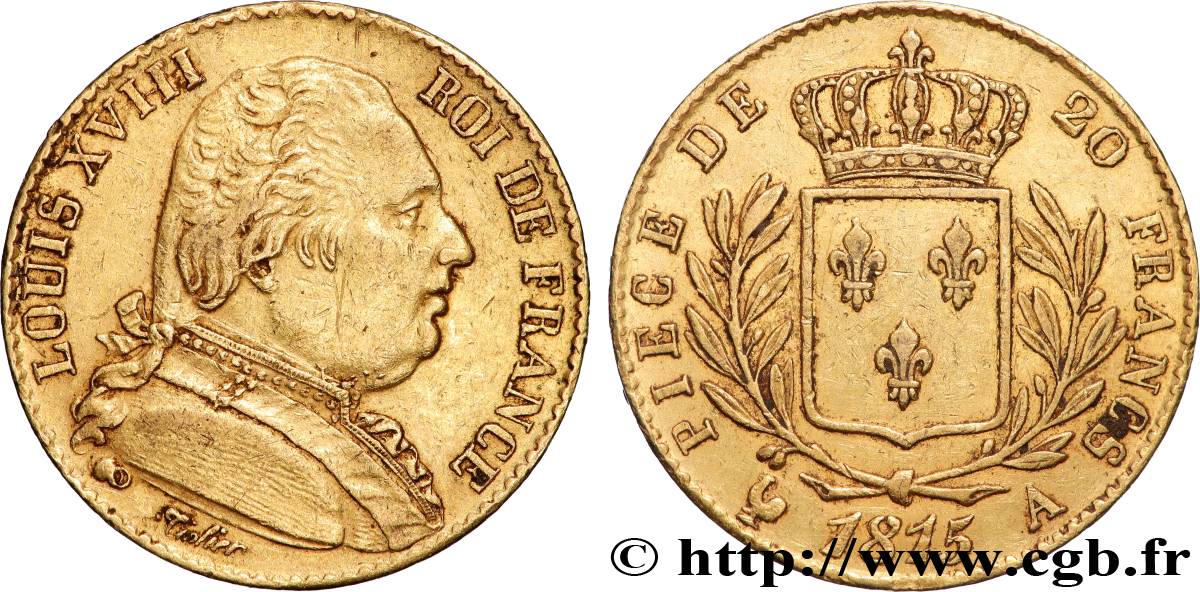 20 francs or Louis XVIII, buste habillé 1815 Paris F.517/10 TTB