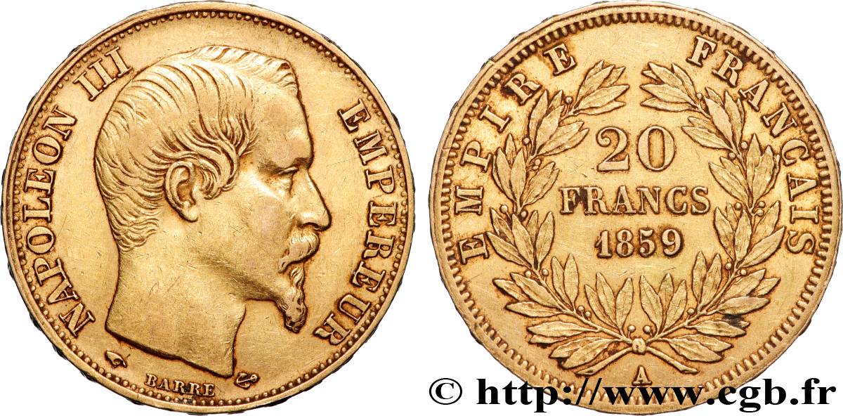 20 francs or Napoléon III, tête nue 1859 Paris F.531/15 TTB
