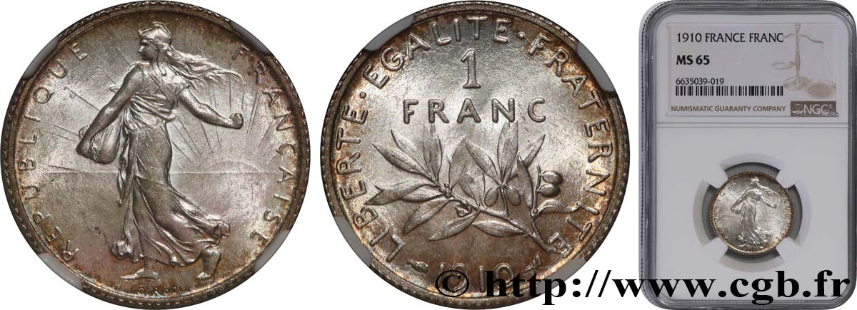 1 franc Semeuse 1910 Paris F.217/15 MS65 NGC