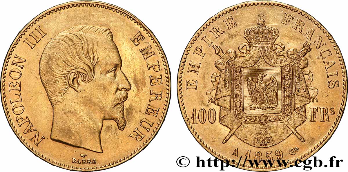 100 francs or Napoléon III tête nue 1859 Paris F.550/7 TTB+