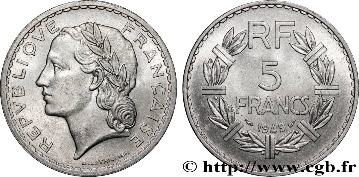 5 francs Lavrillier, aluminium 1949 F.339/17 SUP62