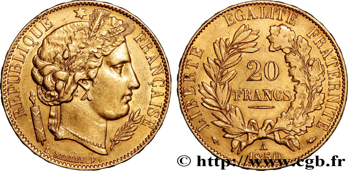 20 francs or Cérès 1850 Paris F.529/3 TTB+