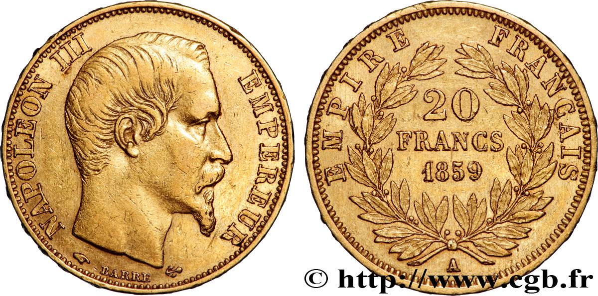 20 francs or Napoléon III, tête nue 1859 Paris F.531/15 TTB