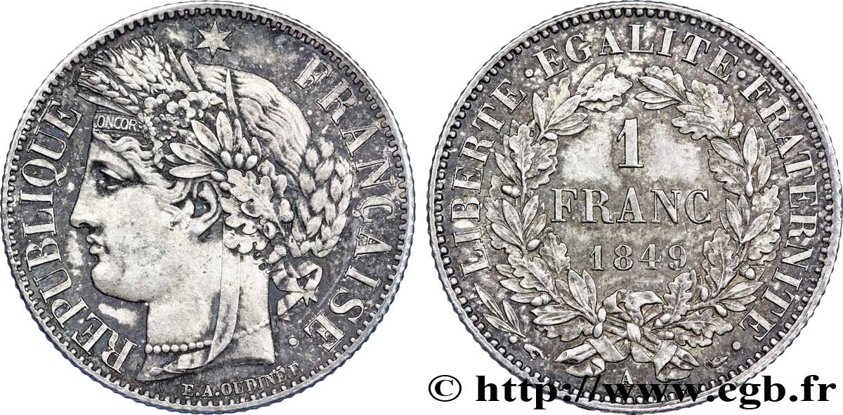 1 franc Cérès, IIe République 1849 Paris F.211/1 SUP62