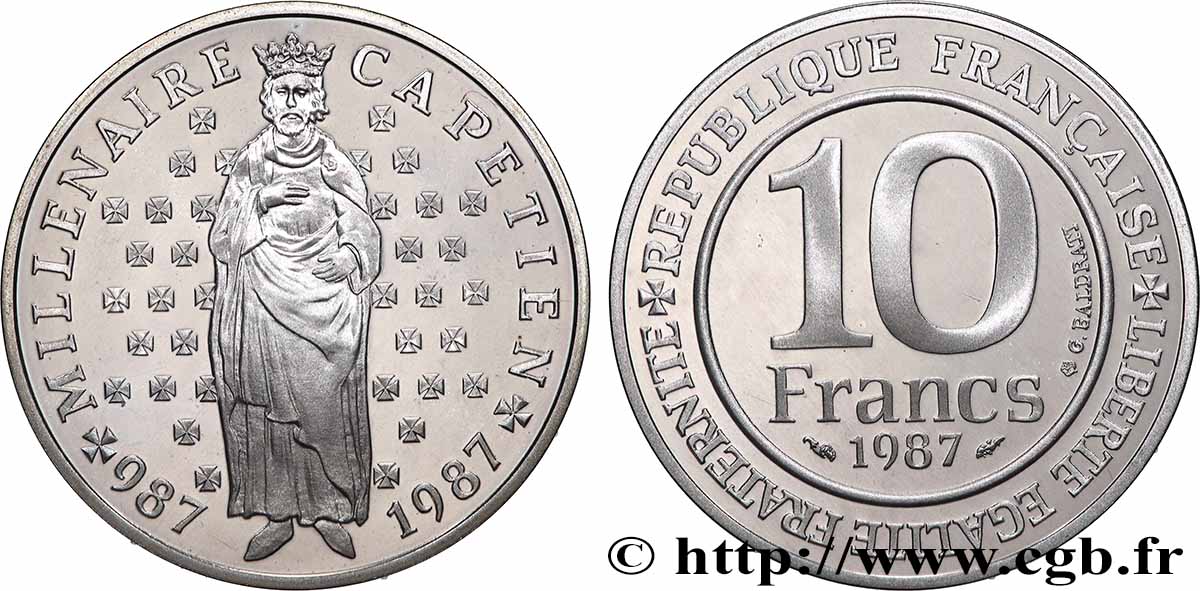 Belle Épreuve 10 francs Millénaire Capétien  1987 Paris F5.1301 3 FDC