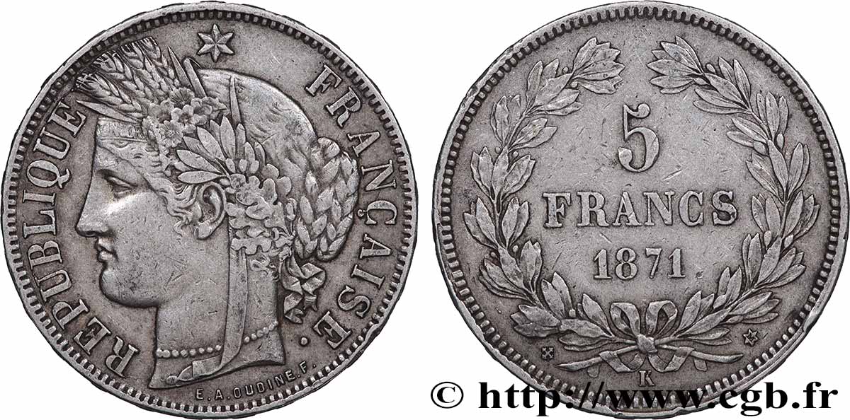 5 francs Cérès, sans légende 1871 Bordeaux F.332/8 TTB