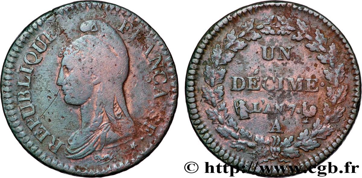 Un décime Dupré, grand module 1799 Paris F.129/20 TB