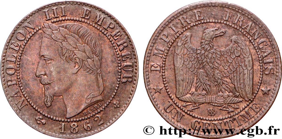 Un centime Napoléon III, tête laurée 1862 Strasbourg F.103/5 AU