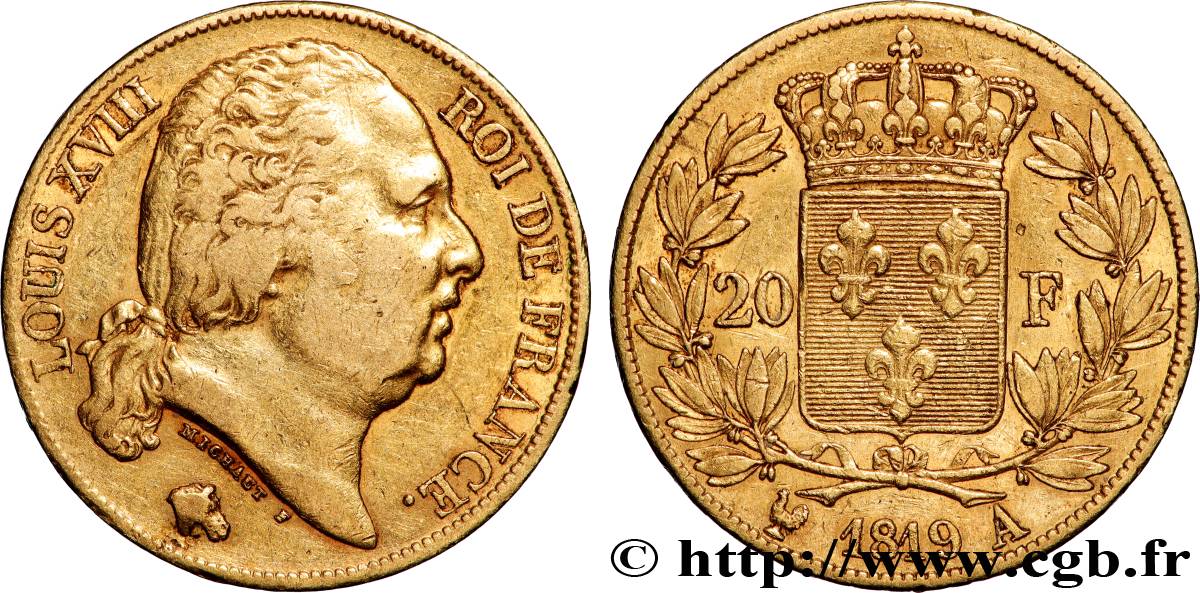 20 francs or Louis XVIII, tête nue 1819 Paris F.519/15 TTB