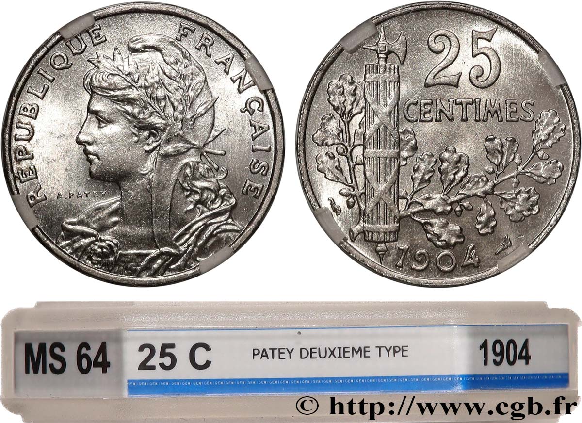 25 centimes Patey, 2e type 1904  F.169/2 MS64 GENI