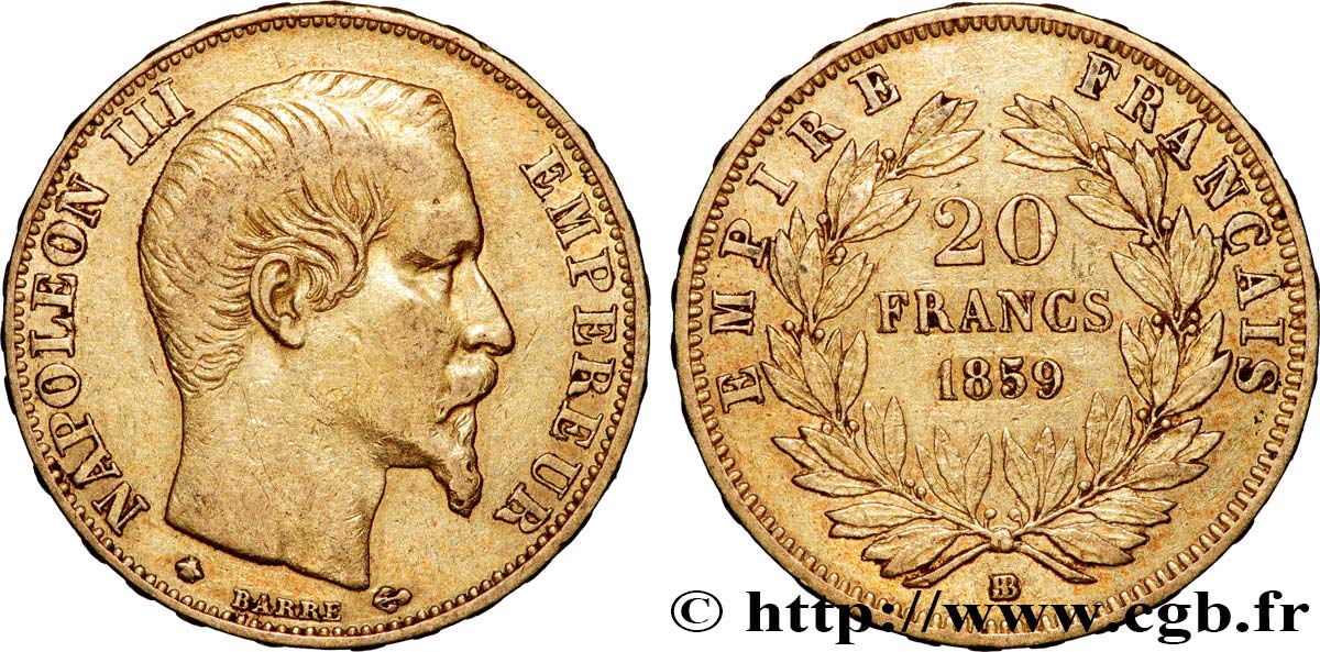 20 francs or Napoléon III, tête nue 1859 Strasbourg F.531/16 TTB