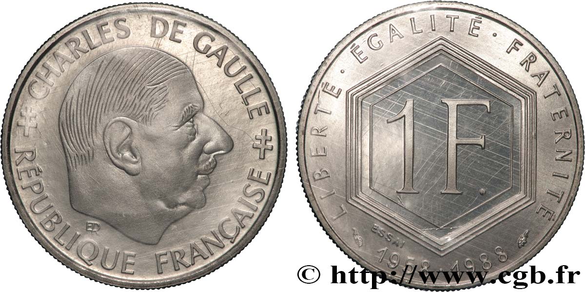 Essai de 1 franc De Gaulle 1988 Pessac F.227/1 FDC