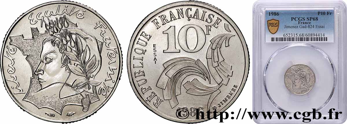 Essai de 10 francs Jimenez 1986 Pessac F.373/1 FDC68 PCGS