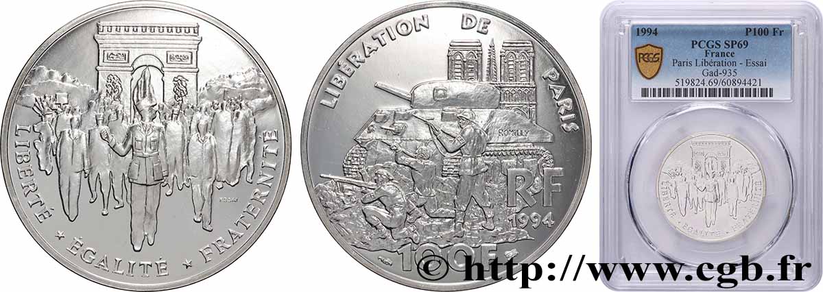 Essai de 100 francs Libération de Paris 1994 Pessac F.462/1 ST69 PCGS