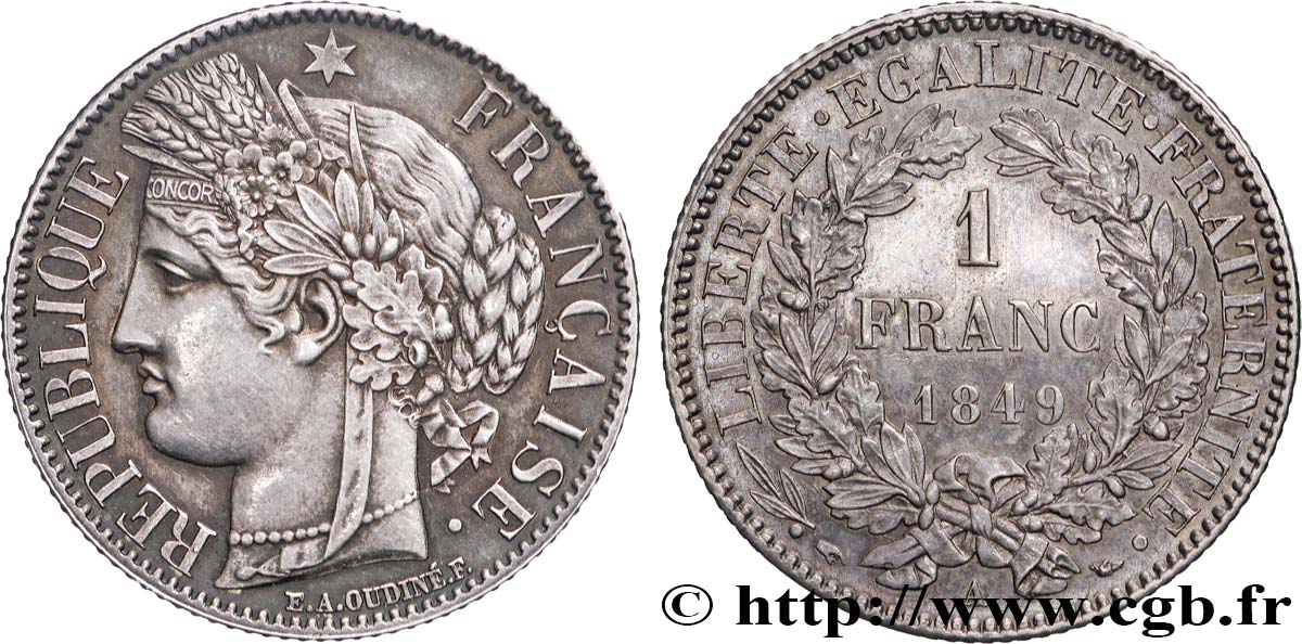 1 franc Cérès, IIe République 1849 Paris F.211/1 AU