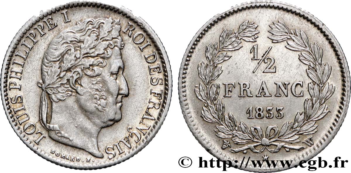 1/2 franc Louis-Philippe 1833 Lille F.182/39 MBC+