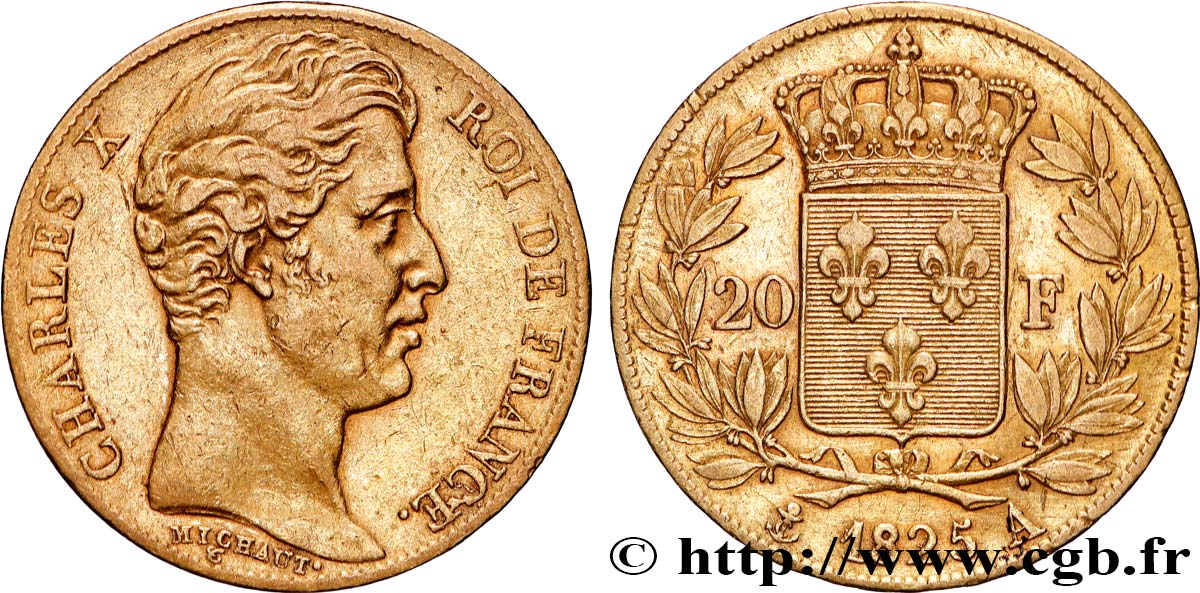 20 francs or Charles X 1825 Paris F.520/1 XF