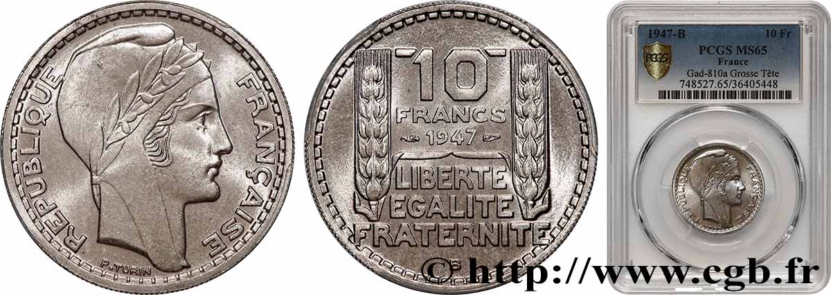 10 francs Turin, grosse tête 1947 Beaumont-Le-Roger F.361A/5 FDC65 PCGS