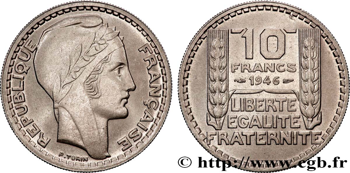 10 francs Turin, grosse tête, rameaux courts 1946  F.361A/2 SPL64