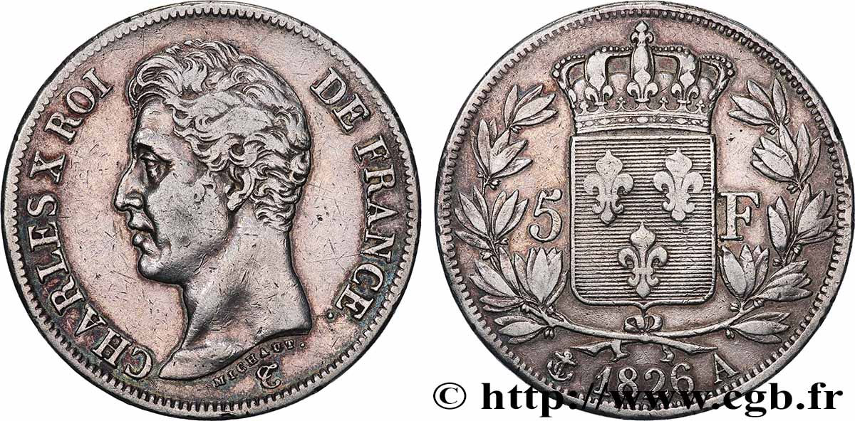 5 francs Charles X, 1er type 1826 Paris F.310/15 TB+