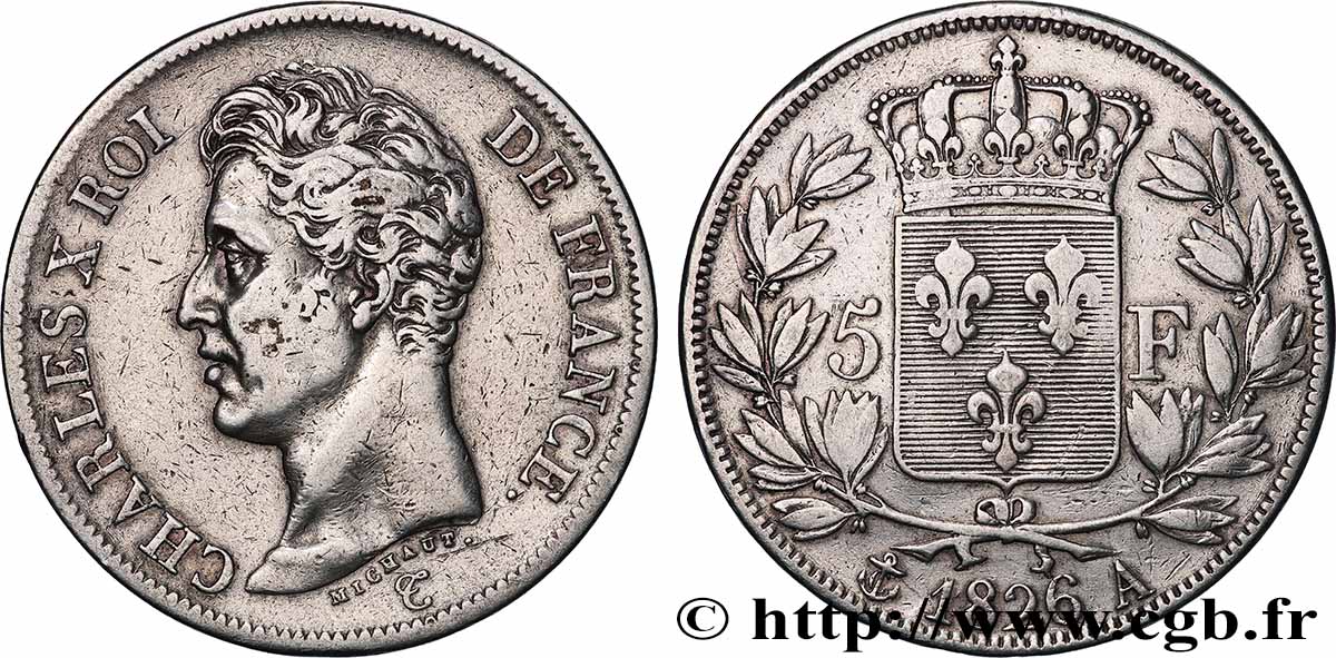 5 francs Charles X, 1er type 1826 Paris F.310/15 TB+
