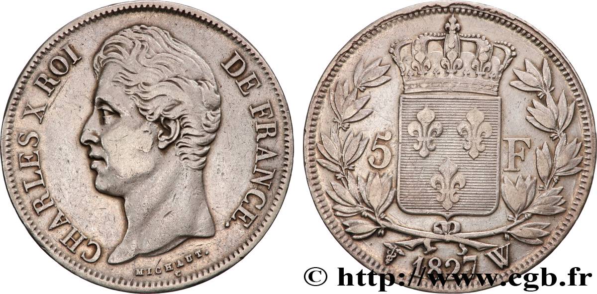 5 francs Charles X, 2e type 1827 Lille F.311/13 VF