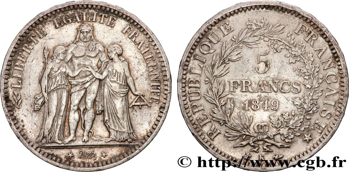 5 francs Hercule, IIe République 1849 Bordeaux F.326/7 VF