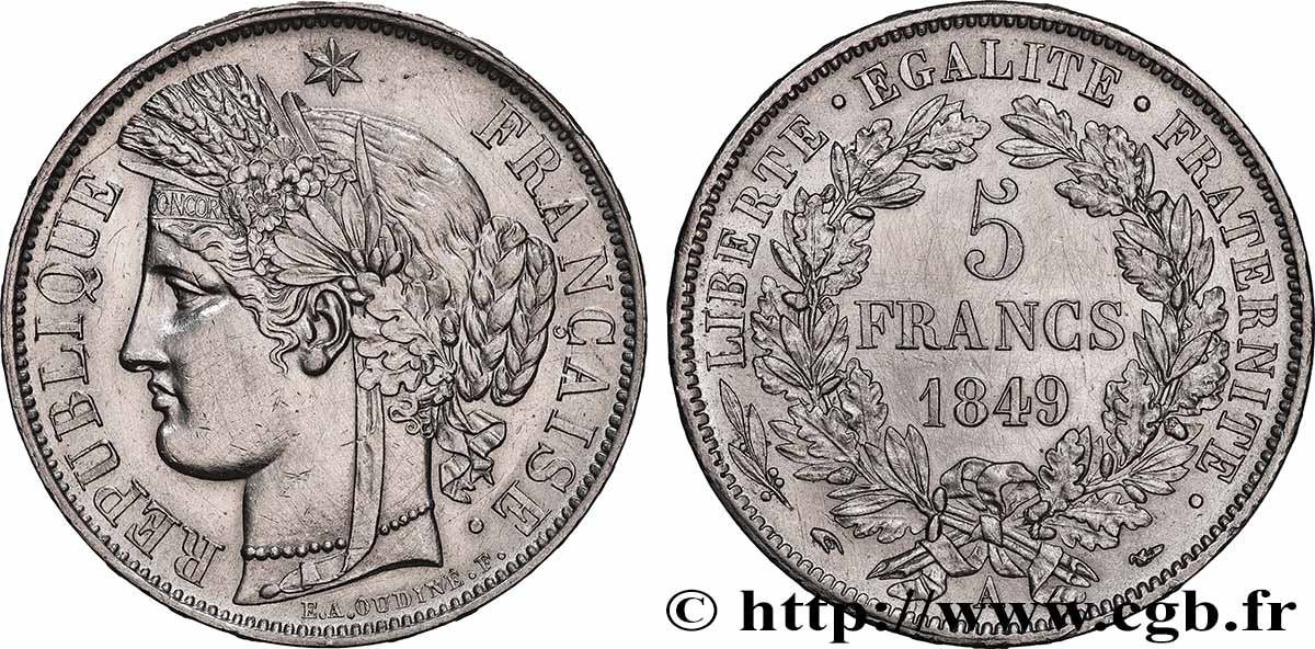 5 francs Cérès, IIe République 1849 Paris F.327/1 AU