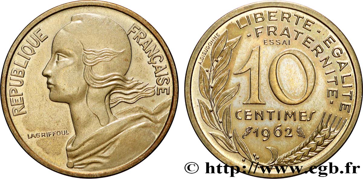 Essai de 10 centimes Marianne 1962 Paris F.144/1 MS