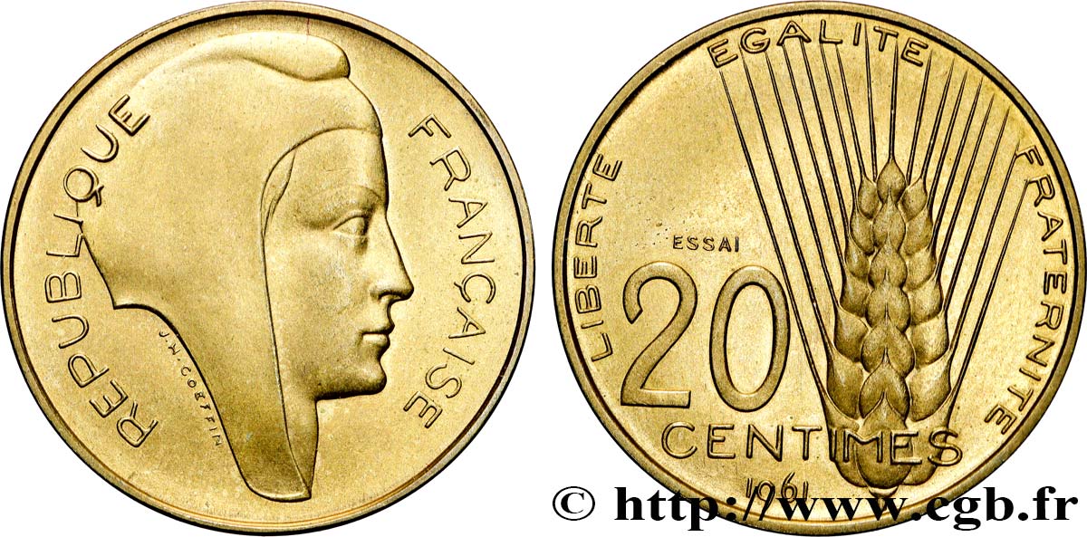 Essai du concours de 20 centimes par Coeffin 1961 Paris GEM.55 6 FDC
