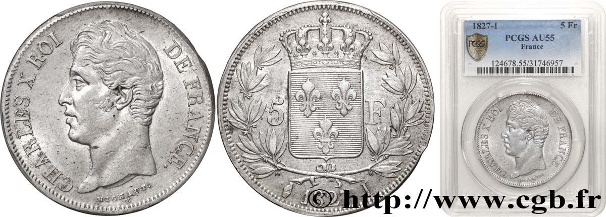 5 francs Charles X, 2e type 1827 Limoges F.311/6 VZ55 PCGS