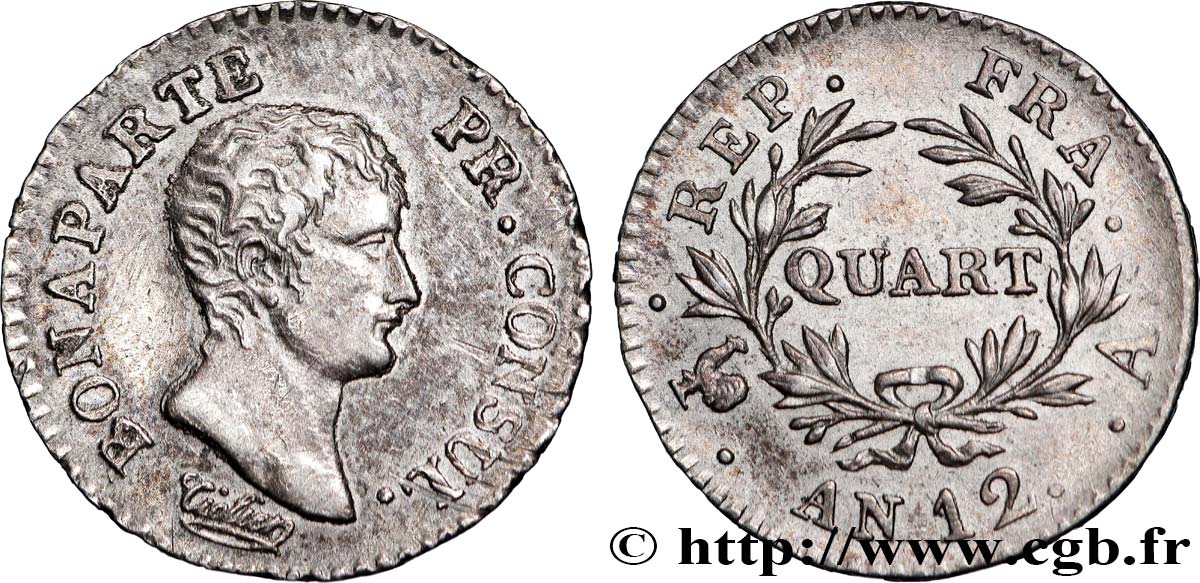 Quart (de franc) Bonaparte Premier Consul 1804 Paris F.157/1 AU