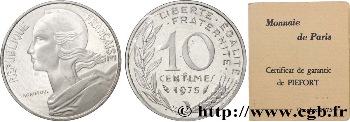 Piéfort argent de 10 centimes Marianne 1975 Pessac F.144/15P FDC
