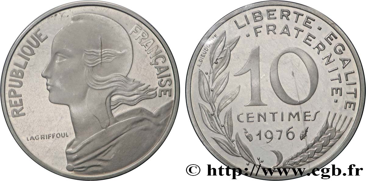Piéfort argent de 10 centimes Marianne 1976 Pessac GEM.46 P2 MS