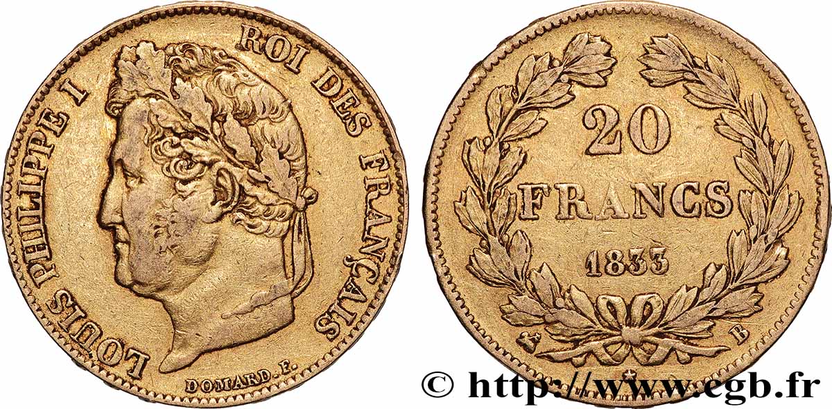 20 francs Louis-Philippe, Domard 1833 Rouen F.527/5 TTB