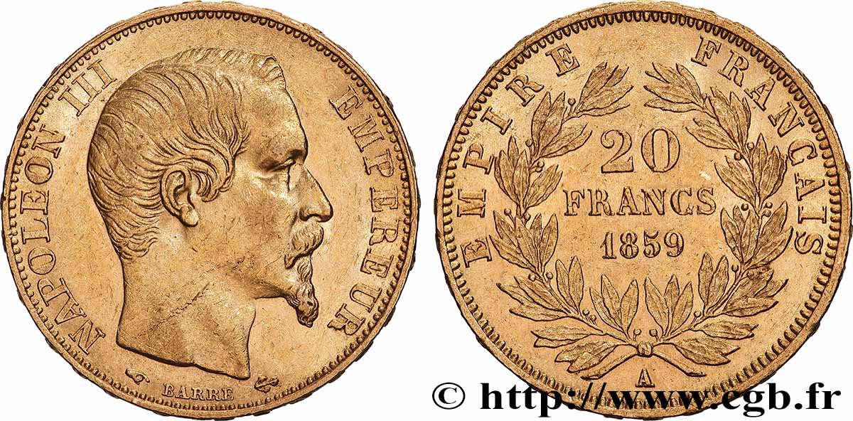 20 francs or Napoléon III, tête nue 1859 Paris F.531/15 TTB+